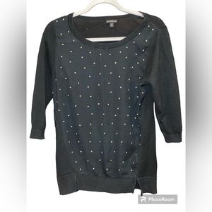 Express Black Top Size S/P Gold Studded Scoop Neck 3/4 Length Sleeves Pullover